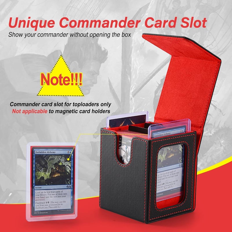 Stepane MTG Deck Box, Double Display Window MTG, Commander Deck Box Fits 120+ Single Sleeved Cards, PU Leather Magnetic Closure Card Box with 2 Dividers&2 Toploaders for TCG, CCG, Black/Red - Image 4